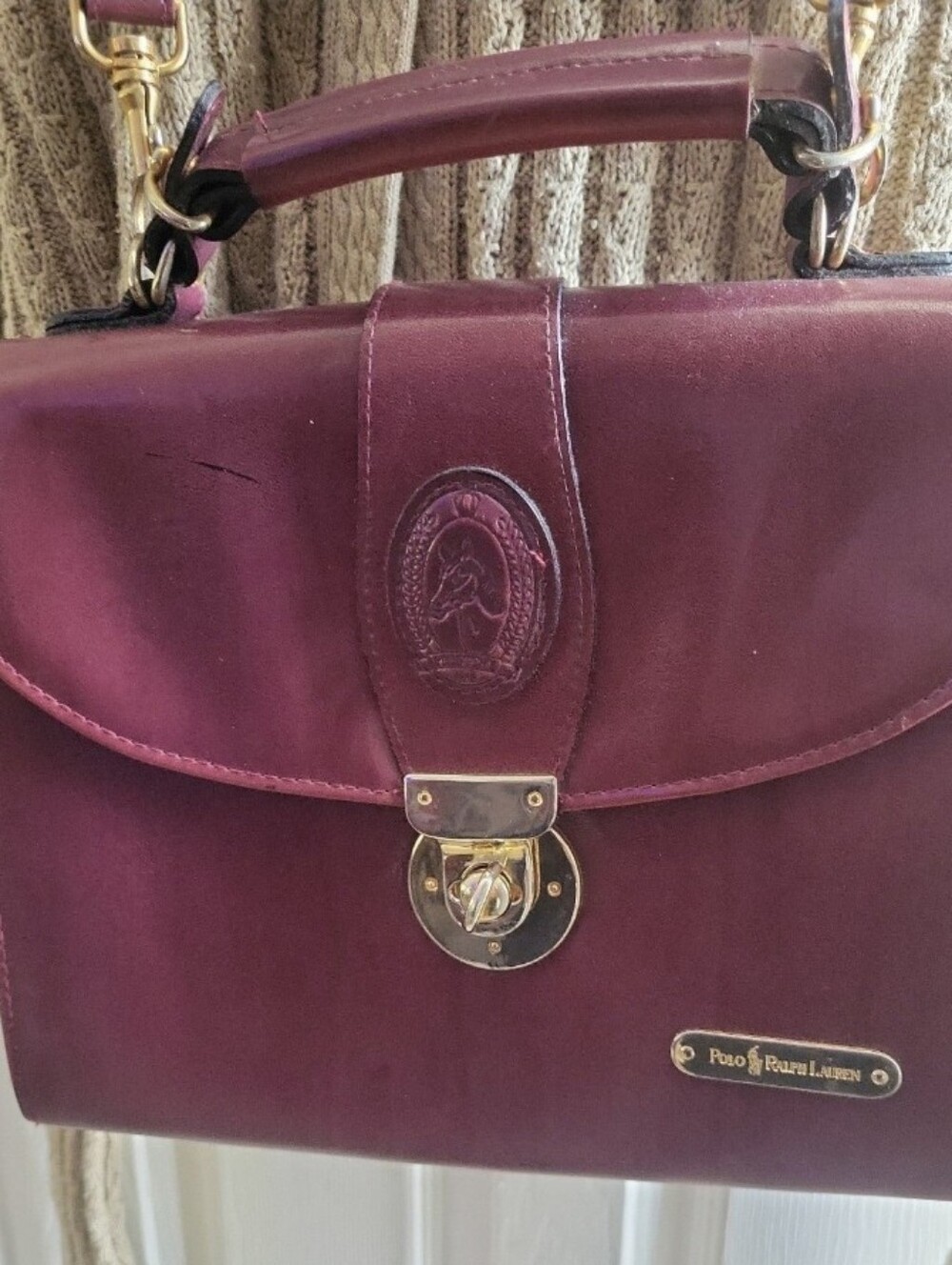 Polo by Ralph Lauren Women's Burgundy Crossbody Handbag Equestrian Medium